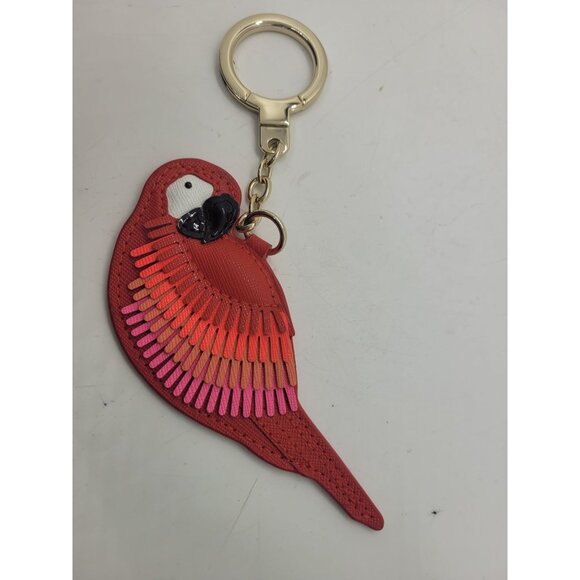 Kate Spade Red Leather Parrot Keychain Purse Charm Fob Classic Tropical - Picture 1 of 3